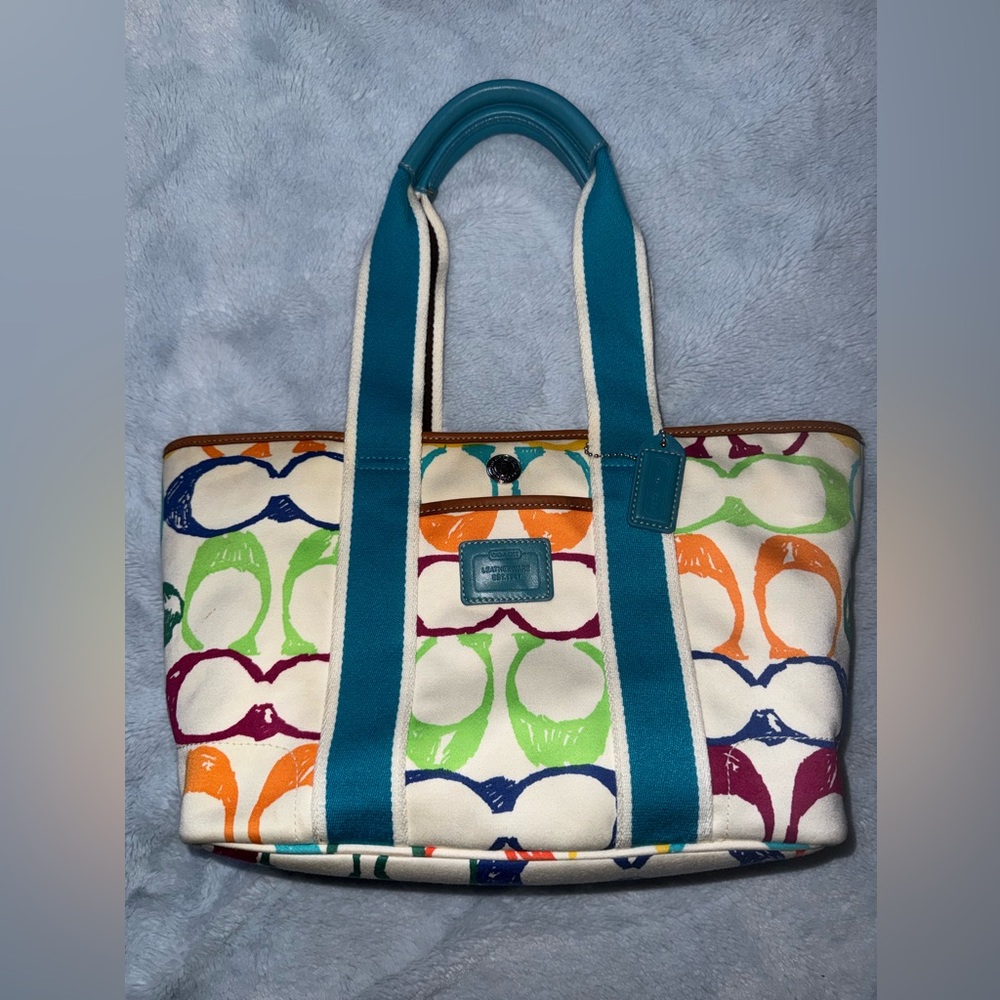 Y2K VINTAGE coach Multicolor Signature Tote SOLD‼️‼️ - Picture 2 of 16